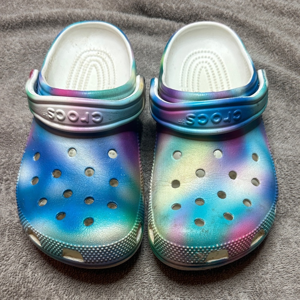 CROCS Kids Tie-Dye Rainbow Clogs - Blue, Purple, Green